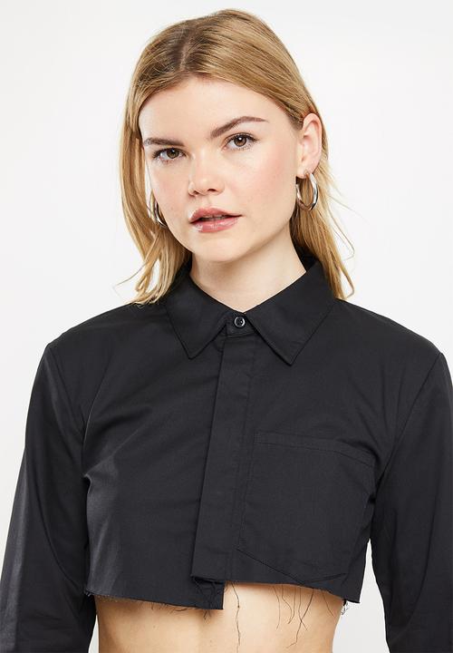 dailyfriday - Long sleeve cropped shirt - black