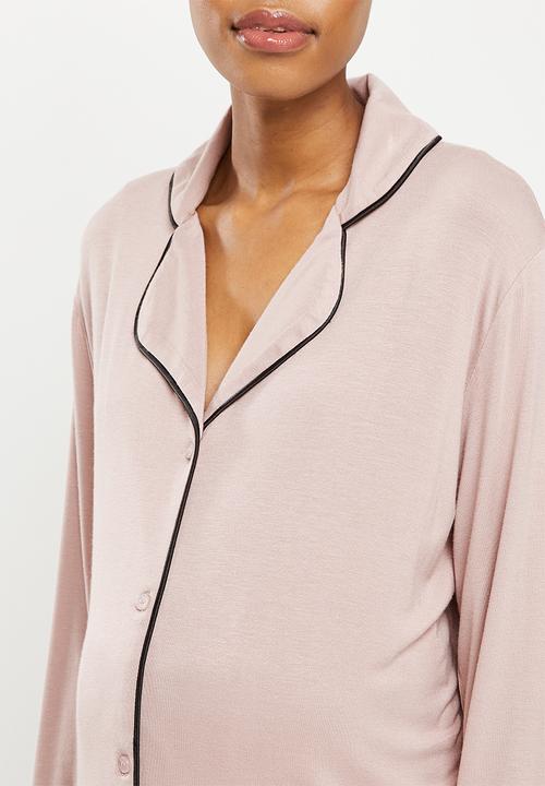 Superbalist - Maternity knit button down set - bark & black