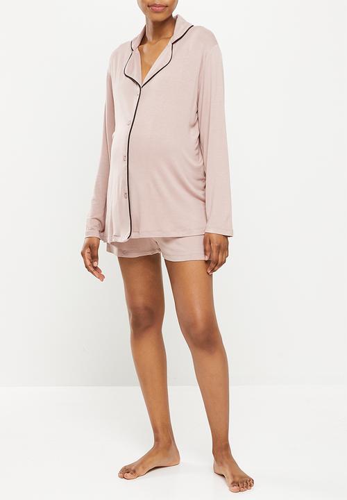 Superbalist - Maternity knit button down set - bark & black