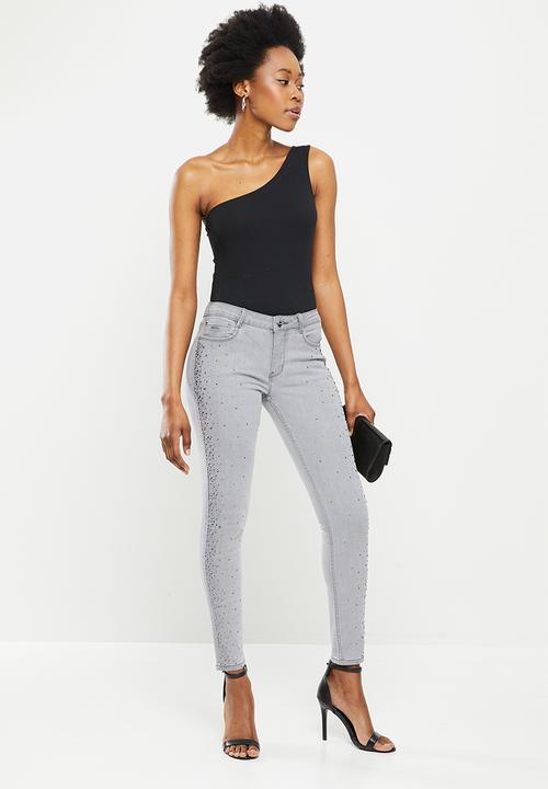 SISSY BOY - Jon jon skinny with side seam diamante - grey