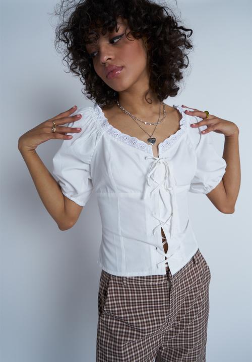 Daisy Street - Corset lace up crop top - white