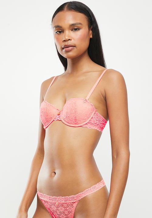 KANGOL - 2pk dbl push with dobby mesh & galloon lace - black/peachy pink
