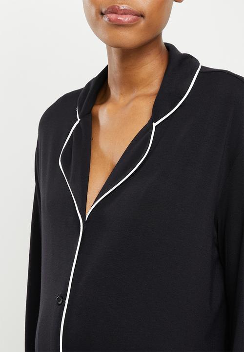 edit Maternity - Maternity recovery night shirt - black with ivory piping