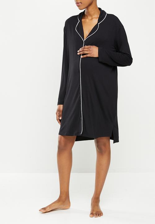 edit Maternity - Maternity recovery night shirt - black with ivory piping