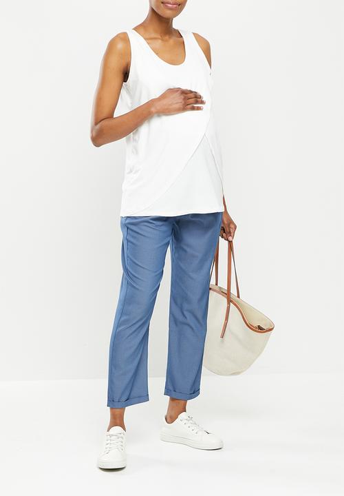 edit Maternity - Maternity drawstring tapered leg pant - med blue
