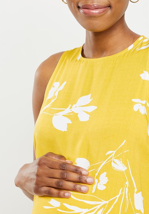 edit Maternity - Maternity highneck trapeze dress - ochre based floral