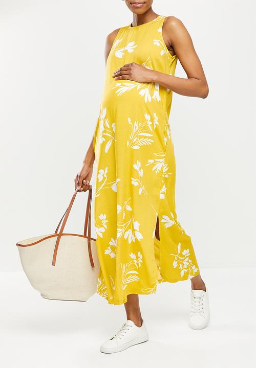 edit Maternity - Maternity highneck trapeze dress - ochre based floral
