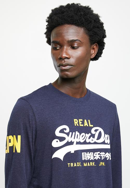 Superdry. - Vintage vl classic long sleeve top - midnight blue grit