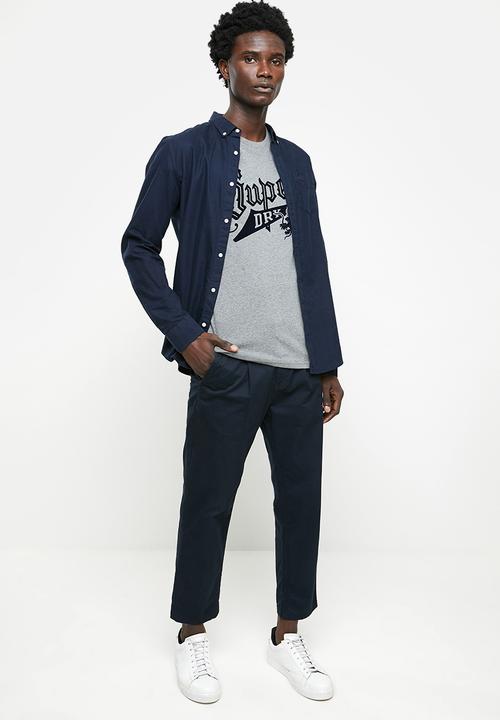 Superdry. - Vintage script style coll tee - rich charcoal marl