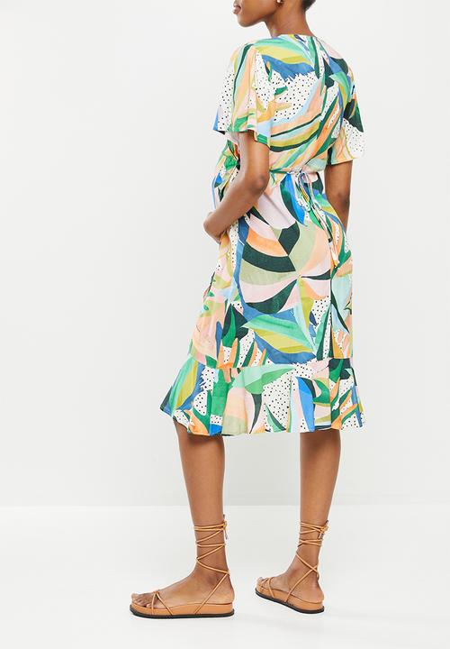 Superbalist - Maternity frill wrap dress - tropical abstract