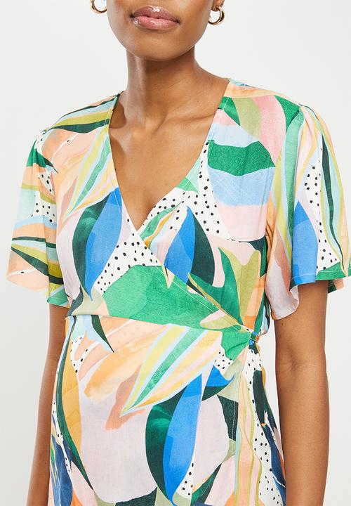 Superbalist - Maternity frill wrap dress - tropical abstract