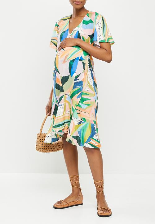 Superbalist - Maternity frill wrap dress - tropical abstract