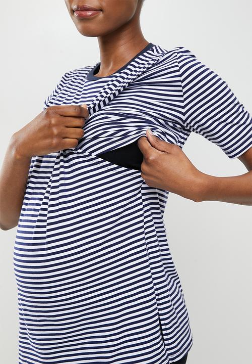 Superbalist - Maternity sleep tee & legging set - navy & white stripe