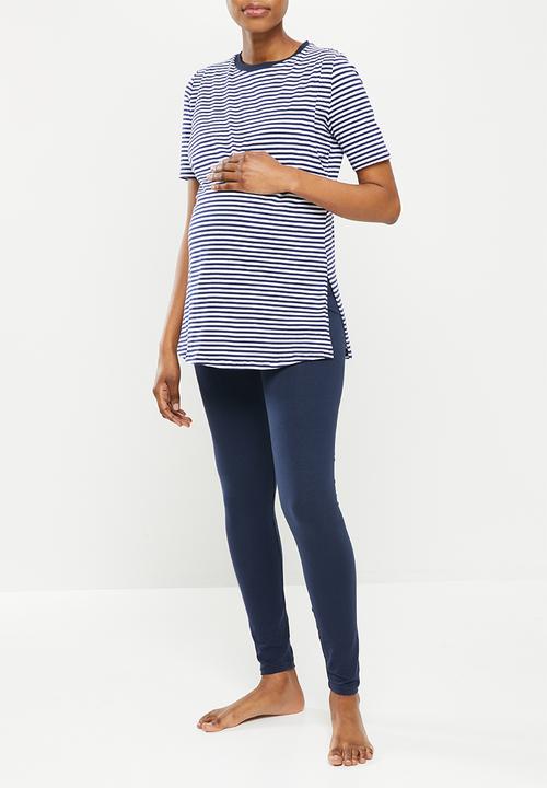 Superbalist - Maternity sleep tee & legging set - navy & white stripe