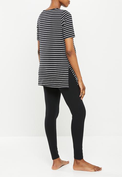 Superbalist - Maternity sleep tee & legging set - black & white stripe