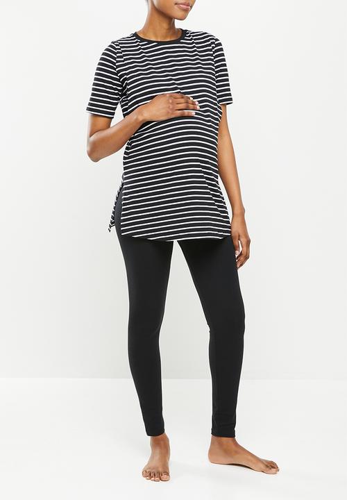 Superbalist - Maternity sleep tee & legging set - black & white stripe