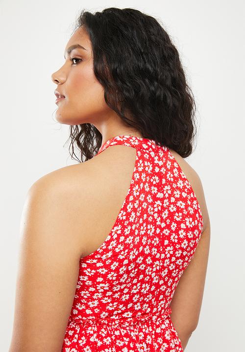 dailyfriday - Halter neck mini dress - red based floral