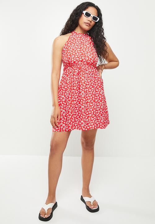 dailyfriday - Halter neck mini dress - red based floral
