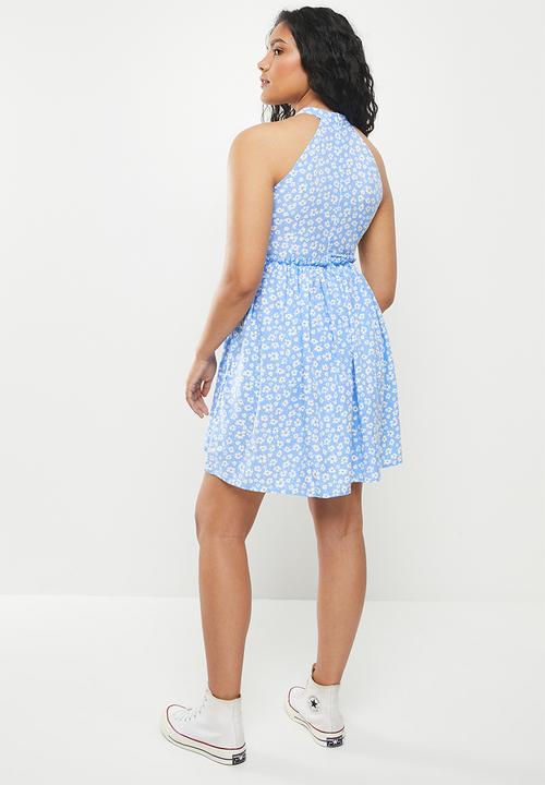 dailyfriday - Halter neck mini dress - blue based floral