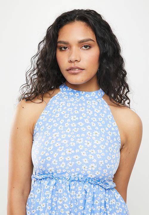 dailyfriday - Halter neck mini dress - blue based floral