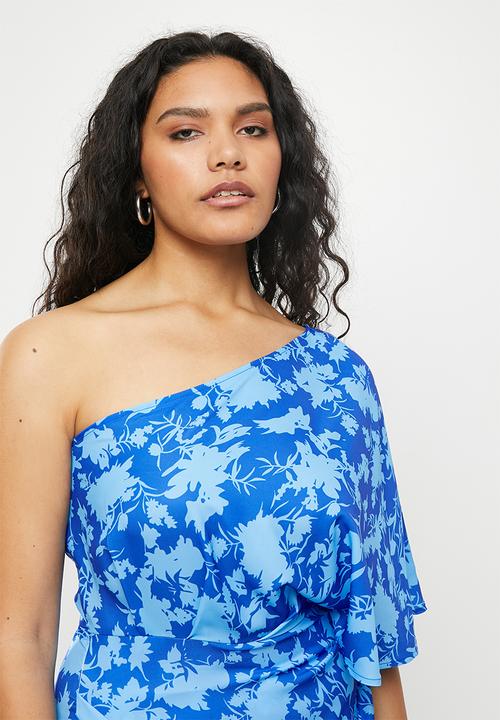 dailyfriday - One shoulder wrap midi dress - blue floral