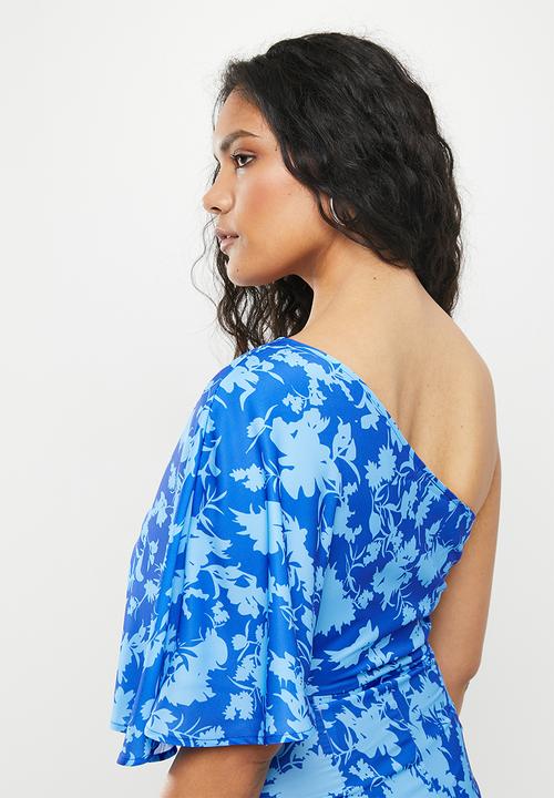 dailyfriday - One shoulder wrap midi dress - blue floral