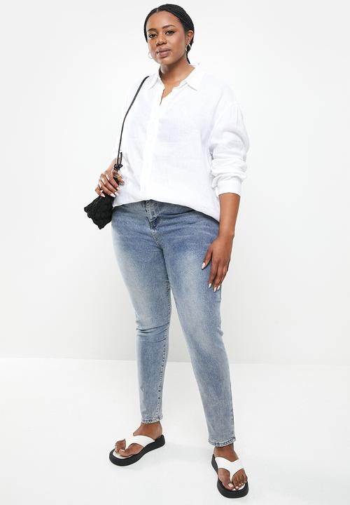 Me&B - Plus longer length long sleeve shirt - white