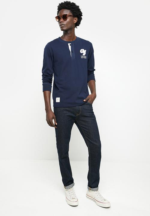 Aca Joe - Aca joe long sleeve tee - henley - navy