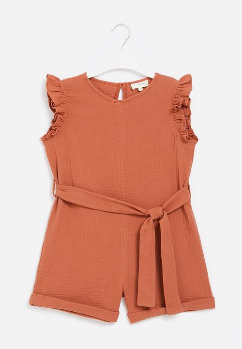 Superbalist - Frill detail playsuit - rust