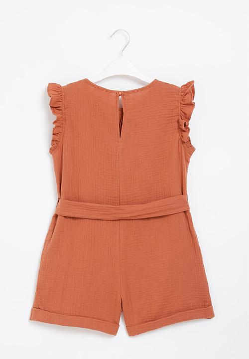 Superbalist - Frill detail playsuit - rust
