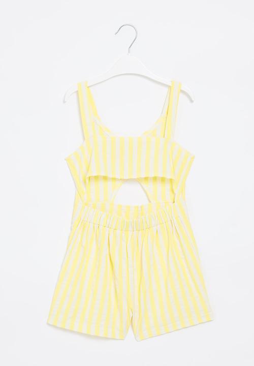 Pop Candy - Girls check playsuit - yellow