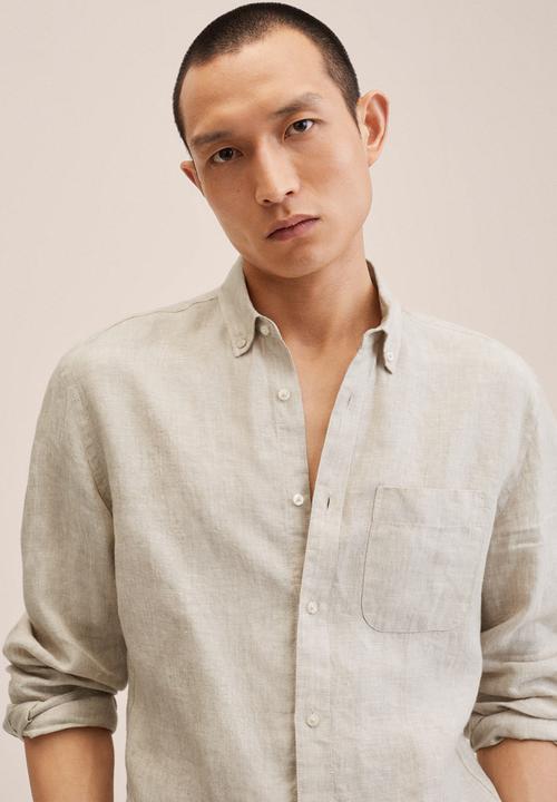 MANGO - Avispa linen shirt  - beige
