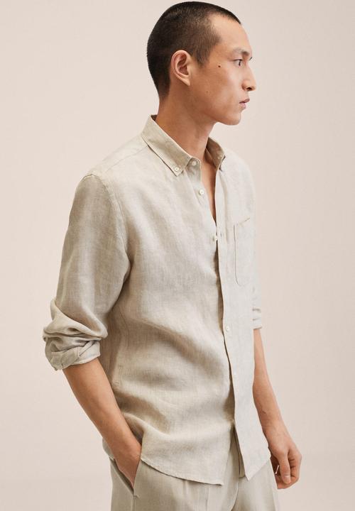 MANGO - Avispa linen shirt  - beige
