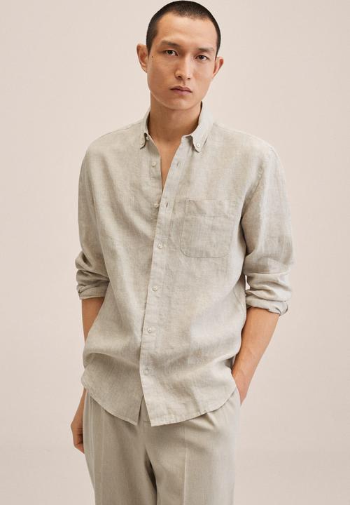 MANGO - Avispa linen shirt  - beige