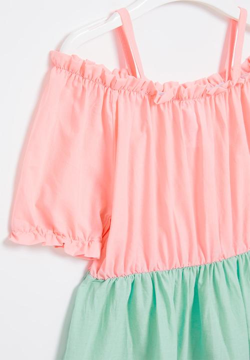 Pop Candy - Girls tiered dress with puff sleeve - multi