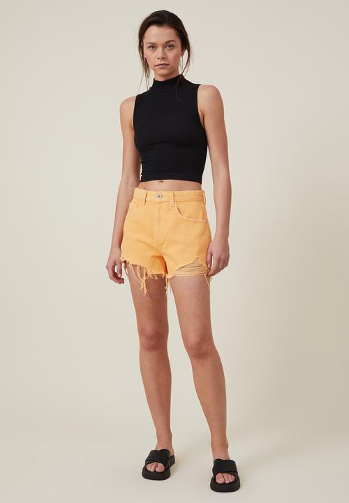 Cotton On - High mom denim short - creamy orange ripped