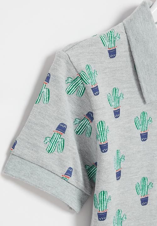 Pop Candy - Boys printed golfer - grey