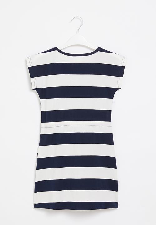 Rebel Republic - Girls stripe dress - navy & white 