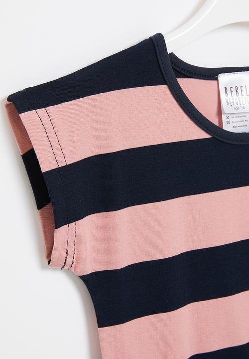 Rebel Republic - Girls stripe dress - pink & navy