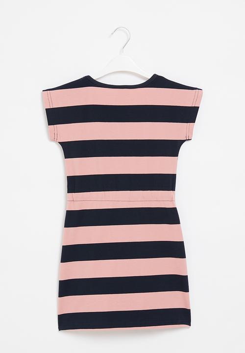 Rebel Republic - Girls stripe dress - pink & navy