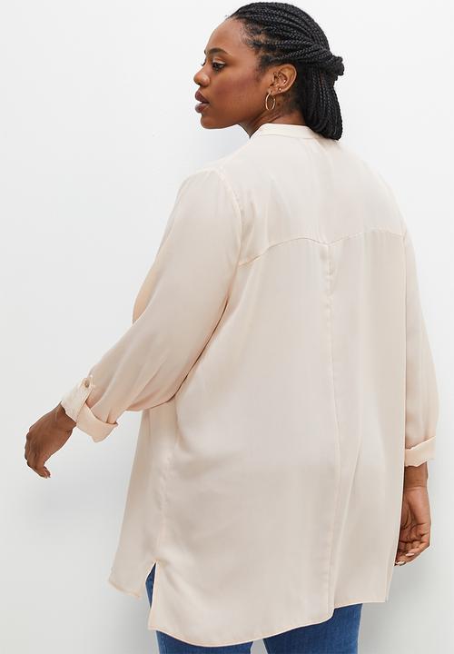 edit Plus - Longline mandarin collar blouse - ecru
