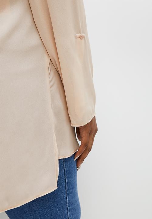edit Plus - Longline mandarin collar blouse - ecru