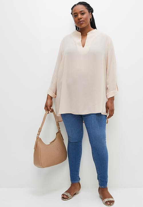 edit Plus - Longline mandarin collar blouse - ecru