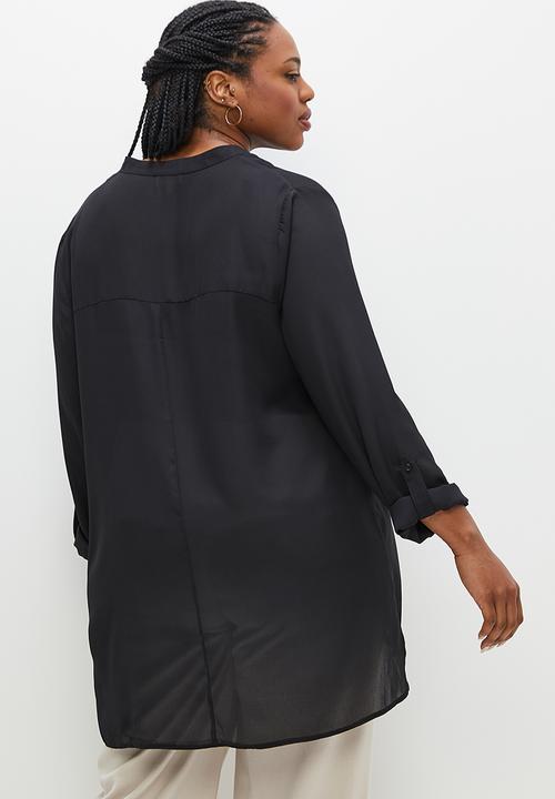 edit Plus - Longline mandarin collar blouse - black