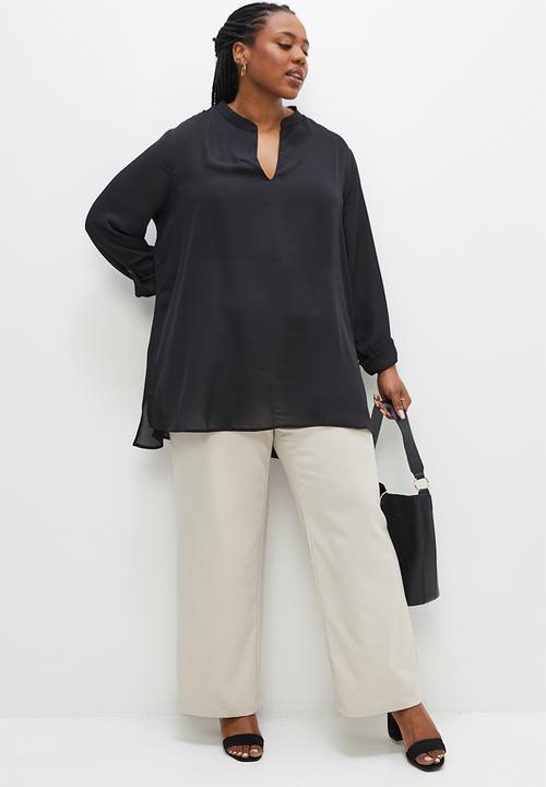 edit Plus - Longline mandarin collar blouse - black