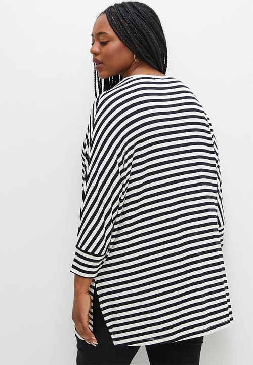 edit Plus - V-neck striped longline tee - black stripe