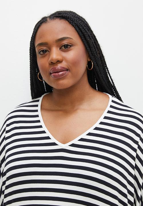 edit Plus - V-neck striped longline tee - black stripe