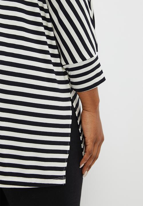 edit Plus - V-neck striped longline tee - black stripe