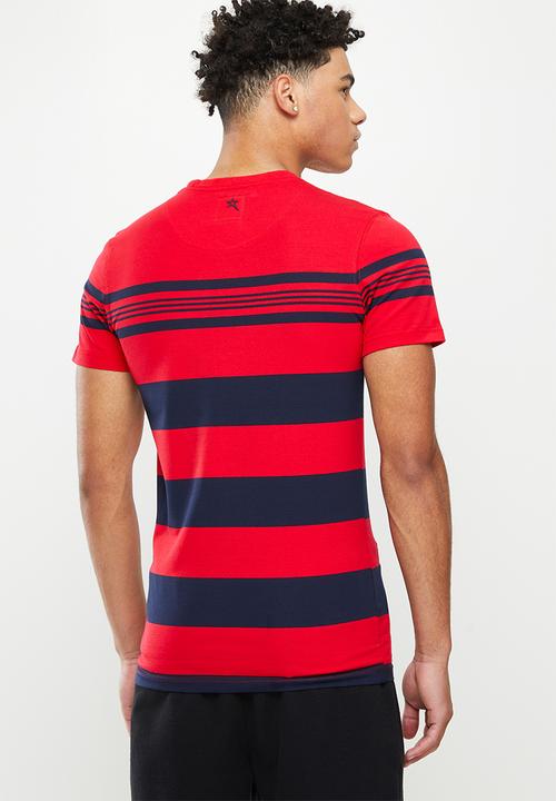 SOVIET - M emmet crew neck y/dye stripe tee - red & navy 