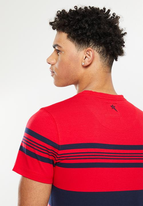 SOVIET - M emmet crew neck y/dye stripe tee - red & navy 
